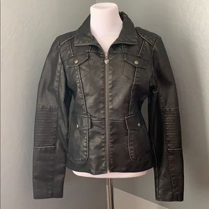 Guess Black Faux Leather Motorcycle Jacket